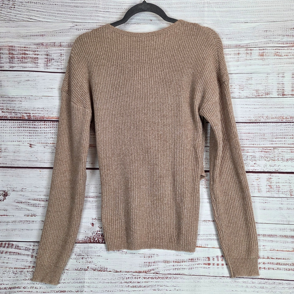 Carmel Brown Parisian Wrap Knit Sweater S Soft Rib Knit Parisian Minimalist NWT - Picture 2 of 9